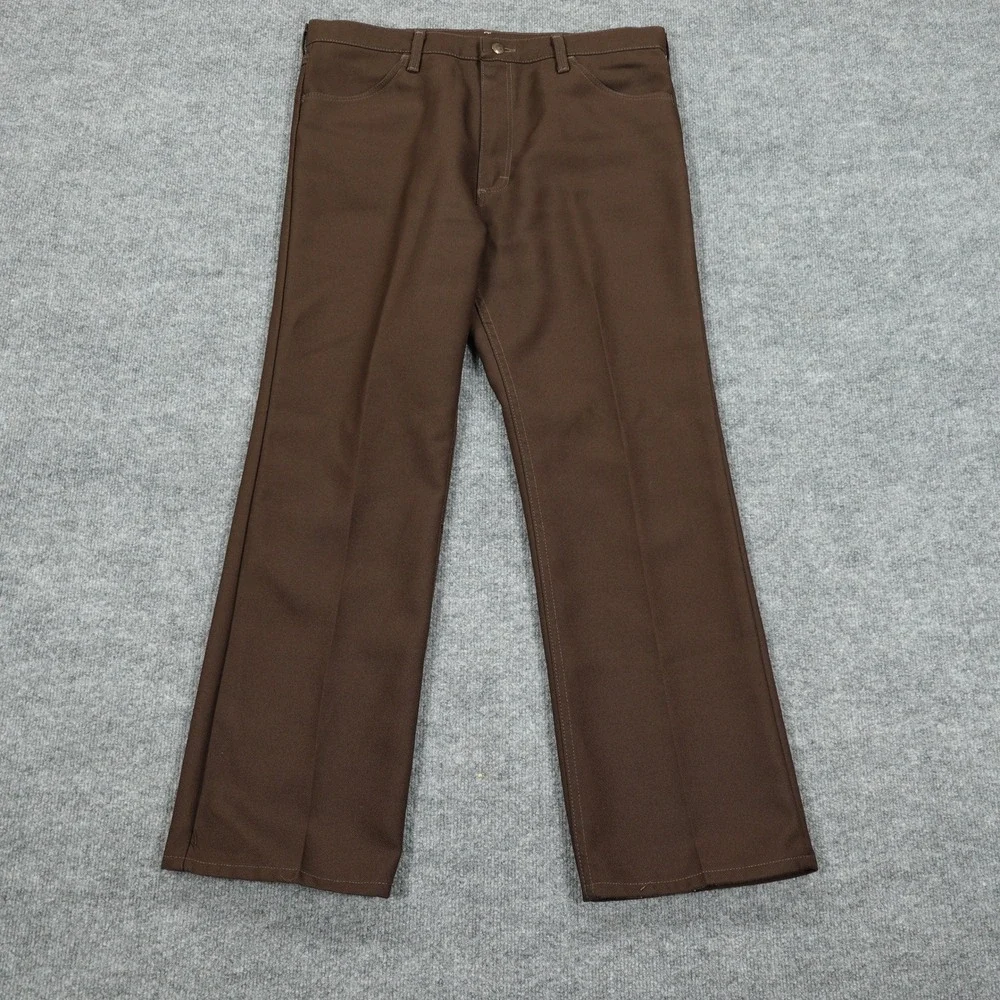 Vintage Wrangler Jeans Mens 38x30 Brown Wrancher Dress Slacks Flare Leg